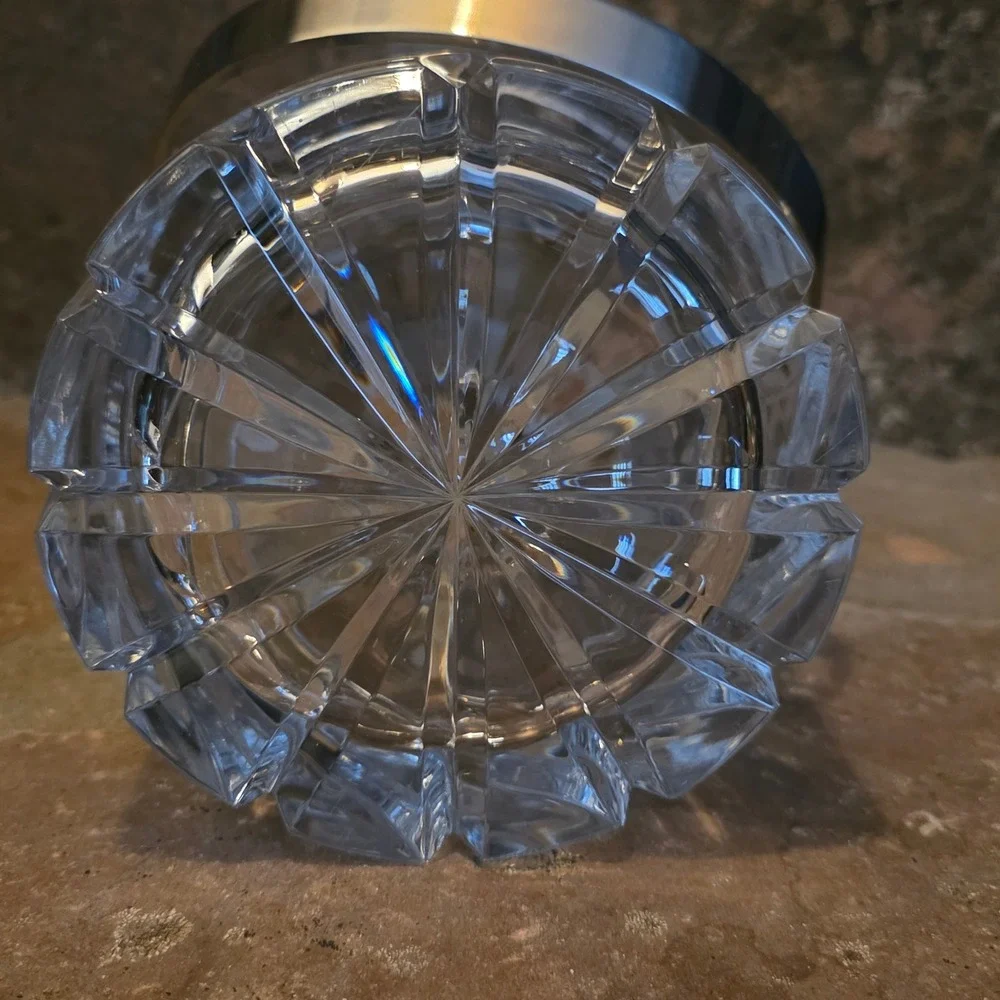 Mikasa English Crystal Ice Bucket Swirl Cut Heavy Glass Silver Handle Barware